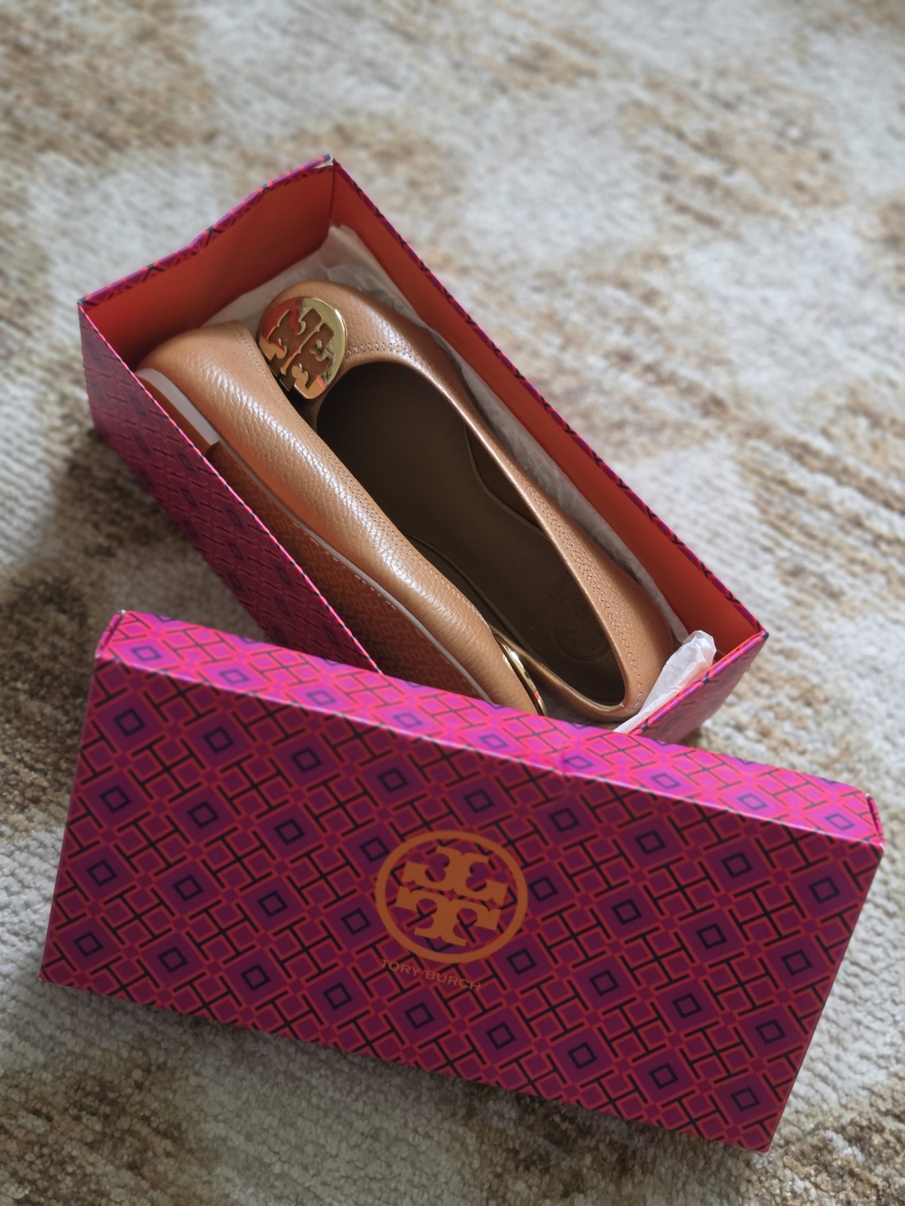Tory Burch Tan Leather Logo Ballet Flat